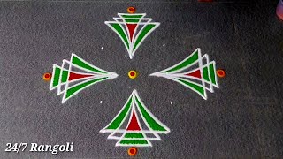 Easy Padikolam with Colours 🍀 247 Rangoli 🍀 Unique Diwali Rangoli Designs 2024 🍀 Geethala Muggulu 🌺 [upl. by Atteyram]