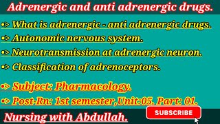 Adrenergic and anti adrenergic drugs in Urdu PostRn 1st Unit5part1  pharmacology [upl. by Atiekal]