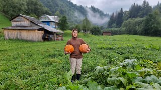 THE WOMAN LIVES ALONE IN THE MOUNTAINS Cooking pumpkin porridge in the oven [upl. by Sallee]