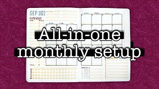 Setup with one spread 💜 2 allinone monthly bullet journal spreads [upl. by Etteiram]