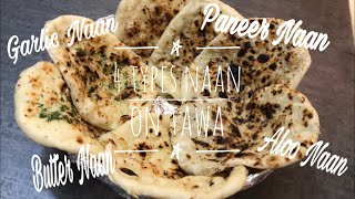 4 Types of Naan on Tawa  Butter Naan  Garlic Naan  Paneer Naan  Aloo Naan  Stuffed Naan Recipe [upl. by Orsola83]