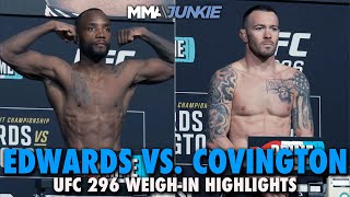 Leon Edwards Colby Covington Make Weight For UFC 296 Title Fight [upl. by Tteragram]