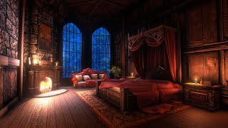 Rain Fireplace amp Thunderstorm Sounds in this Cozy Castle Room  Sleep Study Relax Meditation [upl. by Cioban]