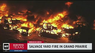 Firefighters tackle massive Grand Prairie salvage yard fire [upl. by Bough]