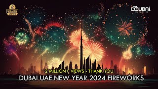 New Year 2024 UAE Fireworks  Dubai Burj Khalifa Palm Jumierah Yas Bay Abudhabi [upl. by Esylla]