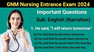 GNM Entrance Exam English Narration Question Paper  GNM Entrance Exam 2024  GNM Entrance MCQ [upl. by Klinges]