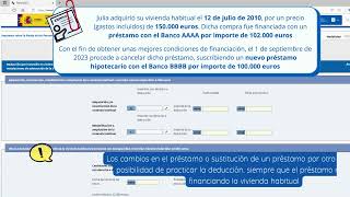 Renta 2023  Deducción por adquisición de vivienda habitual con modificaciones del préstamo [upl. by Venu]