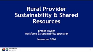 Rural Provider Sustainability Report Overview  11192024 [upl. by Aciretal]