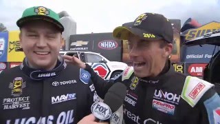 Crampton amp Millican Top End interview after final qualifying NHRA [upl. by Anilehs]