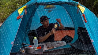 solo camping heavy rain and storms sleeping in a tent was very sound with the sound of rain [upl. by Ydroj817]