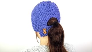 How to Loom Knit a Ponytail Hat DIY Tutorial [upl. by Yruoc]