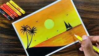 Sunset Scenery with Oil Pastel for beginners  Step by Step [upl. by Yhcir6]