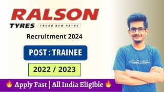 Ralson Tyres Ltd Recruitment 2024  Fresher Jobs  Off Campus Hiring 2024 Latest Diploma Jobs 2024 [upl. by Forsyth]