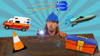 Handyman Hal explores the Toy Box  Tool Box and ToyBox for Kids [upl. by Yrahk]