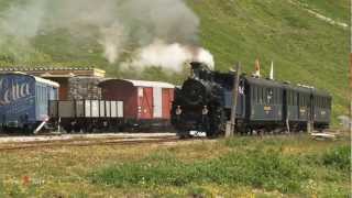 Dampfbahn Furka Bergstrecke Realp DFB  Furka DFB mit Lok 1 Furkahorn [upl. by Anerehs]