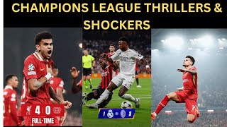 CHAMPIONS LEAGUE THRILLERS amp SHOCKERS Liverpool 40 Leverkusen Madrid 13 Milan Sporting 41 City [upl. by Darnall671]