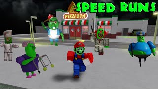 Top 7 Zombie Mario Speed Runs records in Barry Carnival Obby Bobby Papa Gran Siren Cop School [upl. by Acinorej]