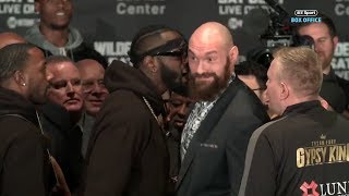 FACEOFF Deontay Wilder and Tyson Fury push each other and thrown off stage [upl. by Neraj]