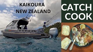 CATCH N COOK Fishing in KAIKOURA New Zealand with Josh James Charlie Horse and Dommy [upl. by Aneryc]