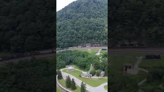 Coal Train Rounds Horseshoe Curve norfolksouthern drone horseshoecurve train shorts [upl. by Gracia]