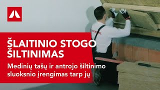 Šlaitinio stogo šiltinimas Medinių tašų ir antrojo šiltinimo sluoksnio įrengimas [upl. by Voorhis]