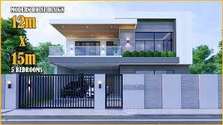 House Design  Modern House 2 Storey  12m x 15m with 5 Bedrooms [upl. by Anircam]