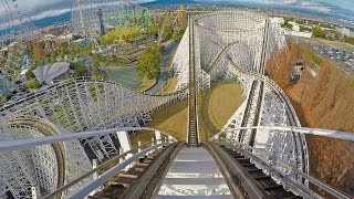 White Cyclone Wooden Roller Coaster Front Seat POV Nagashima Spaland Japan 60FPS [upl. by Assiral621]