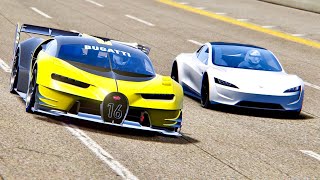 Bugatti Vision GT engine Red Bull X2010 vs Tesla Roadster  Nardo Speed Ring [upl. by Missy]