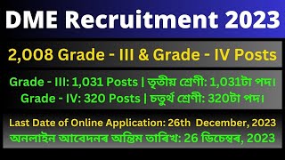 DME Recruitment 2023 2008 Grade  III amp Grade  IV Posts [upl. by Shoifet545]