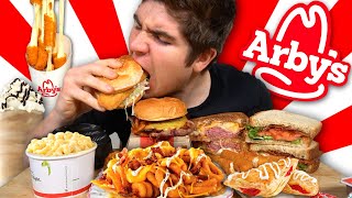 DELICIOUS ARBYS MENU FEAST • MAC amp CHEESE Brown Sugar BACON Burgers LOADED Curly Fries  MORE [upl. by Aenit247]