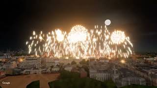 London New Year Fireworks 2024 Test to FWSIM from Google Earth 3D Map [upl. by Anders196]