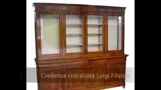 Libreria cristlliera credenza con alzata 4 ante intarsiata a mano stile cappuccina 800 lombarda [upl. by Tnomel]