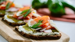 Smorrebrod with Roasted New Mexico Chiles Salmon and Herbed Cheese [upl. by Bell]