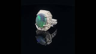 Opal Diamond Factory  18K White Gold Solid Black Opal Ring  4938 [upl. by Kella438]