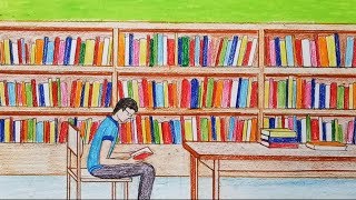 How to draw library step by step very easy [upl. by Solly]