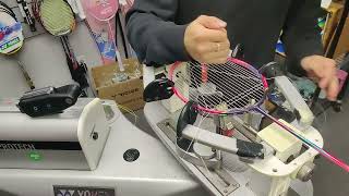 Badminton Racket Stringing  Lining Windstorm 72 topdown view 4 knots no talking asmr [upl. by Broeder]