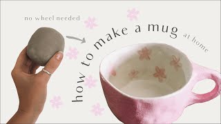 how to make a ceramic mug at home  no wheel needed✨ pottery tutorial for beginners [upl. by Erbas]