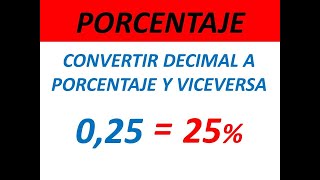 Como convertir decimal a porcentaje y viceversa [upl. by Morgana480]