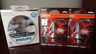 OSRAM Night Breaker LASER vs Philips WhiteVision [upl. by Eillod]