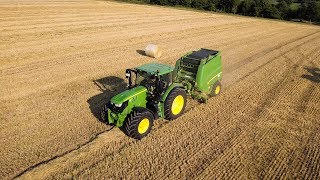 Rundballen pressen mit John Deere 6145R und RB990 Mittelfranken 2018 [upl. by Yracaz]