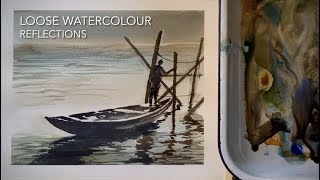 Beginners WATERCOLOR REFLECTIONS Simple Loose Watercolour LANDSCAPE PAINTING Techniques Tutorial [upl. by Olonam]