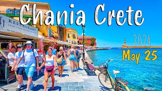 Chania Crete walking tour 4k venetian harbour venetian town Greece 2024 [upl. by Aruol]