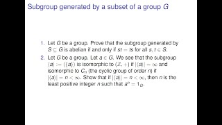 Algebra  Abelian subgroup generated by S of G Subgroup generated by a [upl. by Zillah]