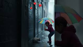 Poor kitten a Tender Act in the Rain A Girl Shields a Stray Kitten in the Empty Street 🌧️🐱💖 [upl. by Ellynn]