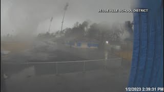 VIDEO  Tornado caught on school camera in Arkansas [upl. by Lyon]