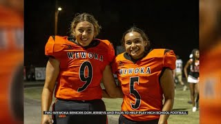 2 Wewoka Seniors Suit Up To Help Play High School Football Game [upl. by Emalee674]