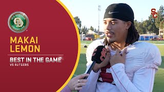 USC WR Makai Lemon on his 200 allpurpose yards against Rutgers confidence in the Trojans offense [upl. by Eitisahc]