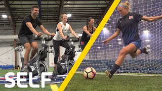 SoulCycle Instructors Try to Keep Up With Professional Soccer Players  SELF [upl. by Mahmud]