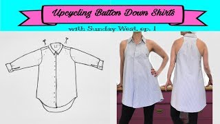 Upcycled Clothing for Beginners  Womens Sleeveless Tunic from Mens Buttondown Shirt [upl. by Nolrak]