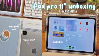 📦m2 ipad pro 11quot unboxing  apple pencil 2nd gen accessories amp setting up🍏🪐 [upl. by Hairym]